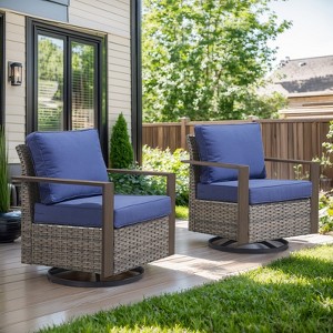 Belord Outdoor Swivel Chairs, Outdoor Swivel Rocker with Wood Grain Finish Square Armrest for Porch Balcony - 1 of 4