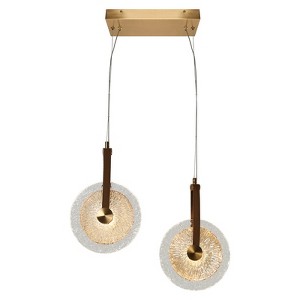 LNC Irma 2-Lights 13" Luxury and Glam Circular Disc Integrated LED Glass Chandelier , Gold with Textured Glass - 1 of 4