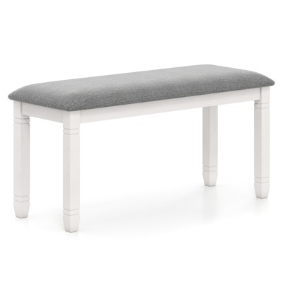 Tangkula Upholstered Bedroom Bench w/ Padded Seat & Solid Wood Legs for Dining Room