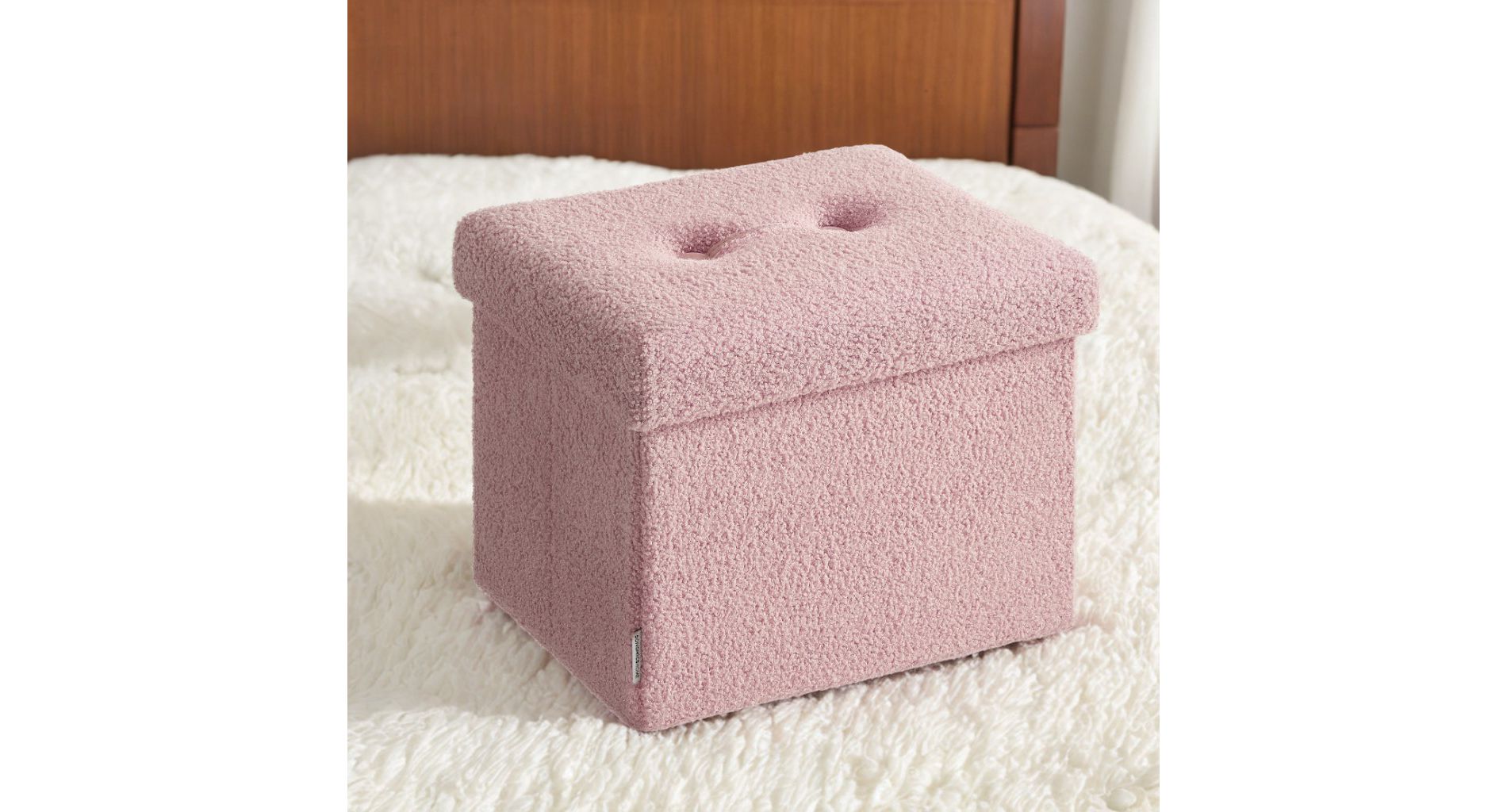 Small Folding Storage Ottoman, Foot Rest Stool, 12.2 x 16.1 x 12.2 Inches, Ottoman with Storage, Dorm, Jelly Pink