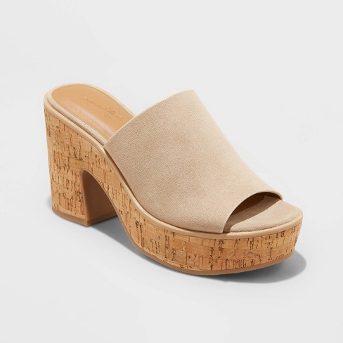 Women's Nessa Platform Mule Heels - Universal Thread™ Taupe 9 : Target