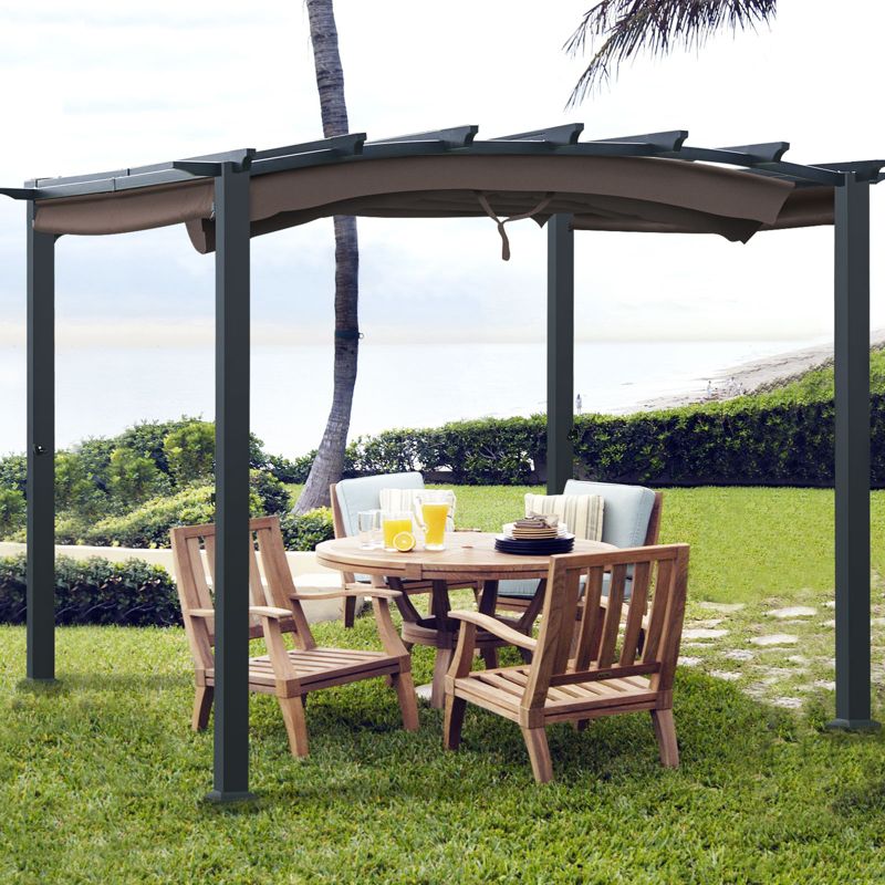 Tangkula Outdoor Retractable Pergola 10 x 10ft Patio Pergola Gazebo Sun Shade Shelter Canopy w/Heavy Duty Steel Frame for Beach, 2 of 11
