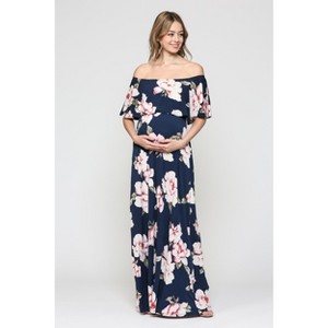 Hello Miz Women's Off Shoulder Ruffle Maternity Maxi Dress - 1 of 4