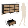 Rattan 9 Drawer Dresser for Bedroom, 59"W Wooden Chest of Drawers with Metal Handles, Dresser TV Stand, Clothes Storage Organizer for Bedroom, Black - 3 of 4