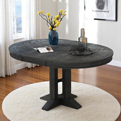 Extendable Round Dining Table Set, 42"-56" Solid Wood Oval Kitchen Table with Leaf and X-Base, Wooden Table for 4-6 People, for Dining Room