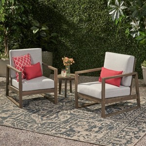 GDFStudio Silla Outdoor Acacia Wood Club Chairs with Cushions and Sled Leg (Set of 2) - 1 of 4