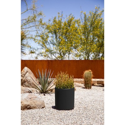 Demi Series 12" Black Plastic-Stone Round Planter