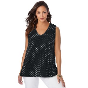 Jessica London Women's Plus Size Stretch Cotton V-Neck Trapeze Tank - 1 of 4