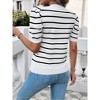 Womens Short Sleeve Puff Sleeve Round Neck Color Block Striped Sweater - 3 of 4