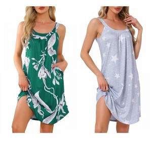 INSPIRE CHIC Women's 2 Pcs Sleeveless Printed Scoop Neck Tank Broad-Strap Nightgown with Pockets - 1 of 4