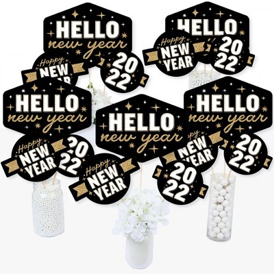 Big Dot of Happiness Hello New Year - 2022 NYE Party Centerpiece Sticks - Table Toppers - Set of 15