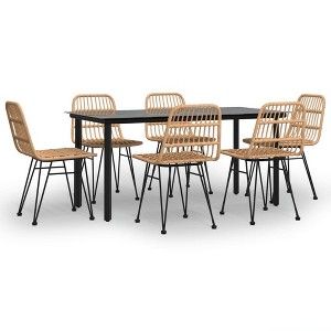 vidaXL Garden Dining Set Black Steel, Polyethylene, Tempered Glass Medium - Brown 63" Table Length 6 Items - 1 of 4