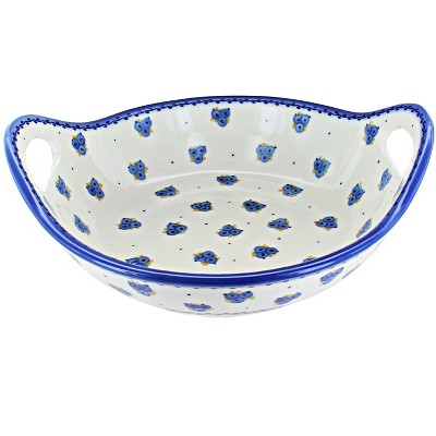 Blue Rose Polish Pottery MU07 Galia Deep serving Bowl with Handles