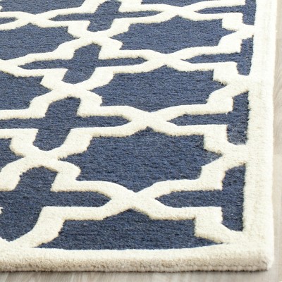 Navy Blue & Ivory Hand-Tufted Wool Rectangular Rug 6' x 9'
