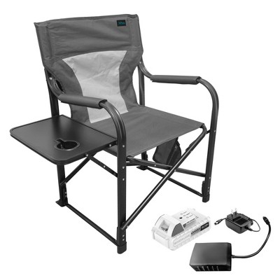 Bliss Hammocks 24 Volt Heated Directors Seat, 21 Inch Wide Outdoor Camping Chair, 3 Temperature Settings with 2.0 Ah Battery and Charger, Gray