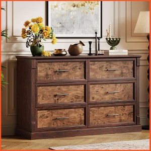 Farmhouse 6 Drawer Dresser for Bedroom, Rustic Chest of Drawers with Metal Handles, Large Double Dresser TV Stand - 1 of 4