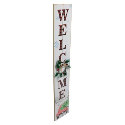 White and Red Wood LED Lighted Christmas Welcome Sign