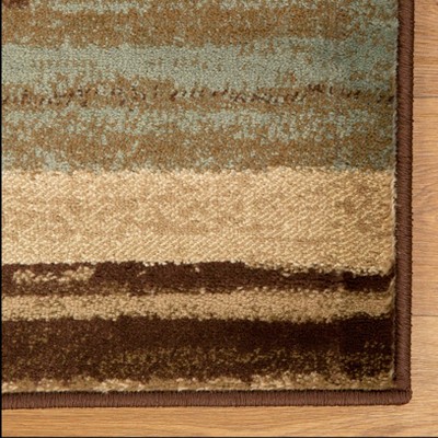 Taupe and Brown Striped Synthetic Runner Rug, 2'7"x8'