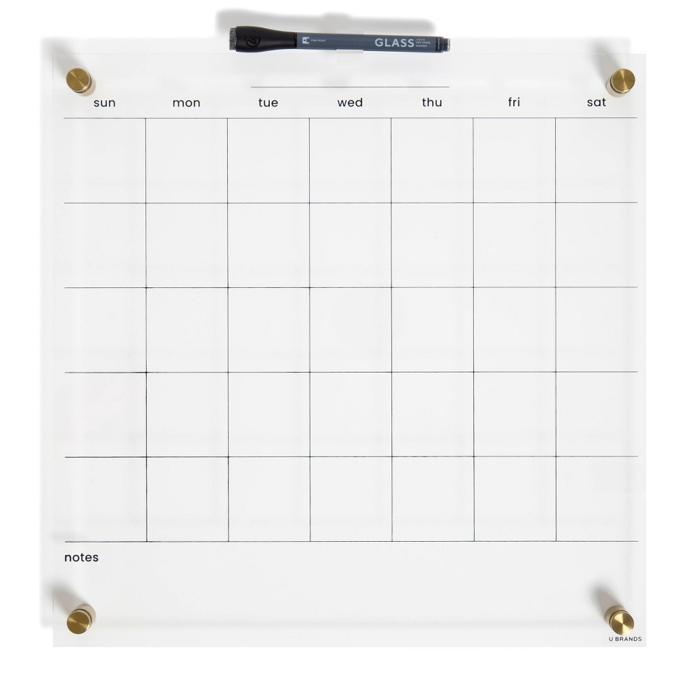 case pack of 4, U Brands 16 x16  Acrylic Dry Erase Calendar with Gold Hardware