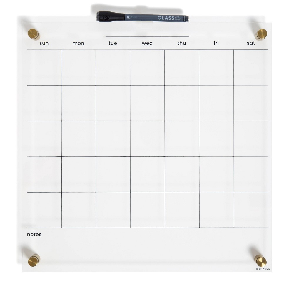 Case Pack of 4, U Brands 16 x16  Acrylic Dry Erase Calendar with Gold Hardware