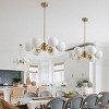 Dewdrop Modern Globe Pendant Light, 6-Light Mid-Century Brass Pendant with Opal Glass Shades for Dining Room - 4 of 4