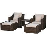 Outsunny 5-Piece PE Rattan Outdoor Patio Armchair Set with 2 Chairs, 2 Ottomans, Coffee Table Conversation Set, & Durable Build