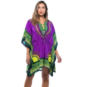 Riviera Sun Womens Short Caftan Dress with African Dashiki Print - 1 of 3