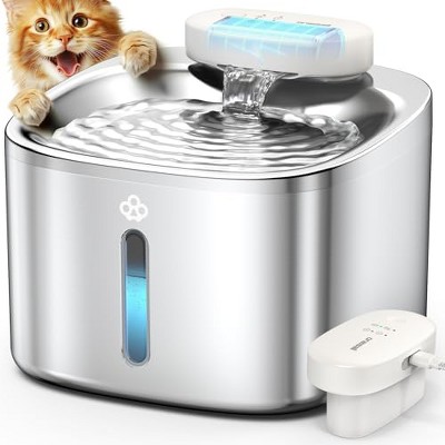 Oneisall PW04 Wireless Cat Fountain: 3.5L Stainless Steel, Battery Operated, Cordless, Rechargeable w/ Motion Sensor – Pet Water Dispenser