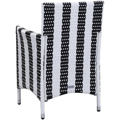 Black and White PE Rattan Arm Chairs with Cushions, Set of 2
