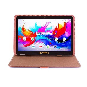 LINSAY® 10.1" Octa Core  256GB Storage Android 15 Tablet Dual Camera Android with Brown Leather Case - 1 of 3