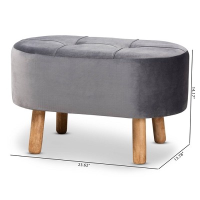 Simone Mid-Century Tufted Grey Velvet Ottoman