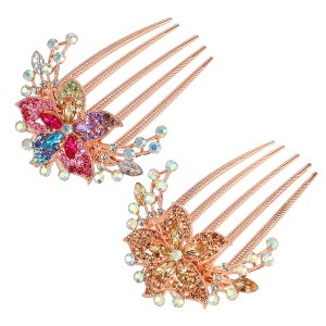 Unique Bargains Women's Fashion Rhinestone Inlaid Flower Hair Side Comb 3.54"x2.76" 2Pcs - 1 of 4