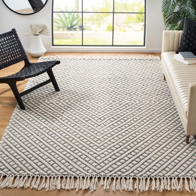 Ivory and Black Hand-Tufted Wool Geometric Area Rug