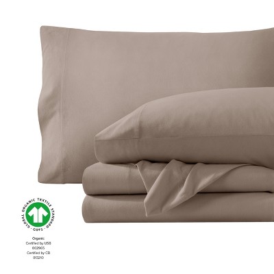 Twin Taupe Organic Cotton Jersey Deep Pocket Sheet Set