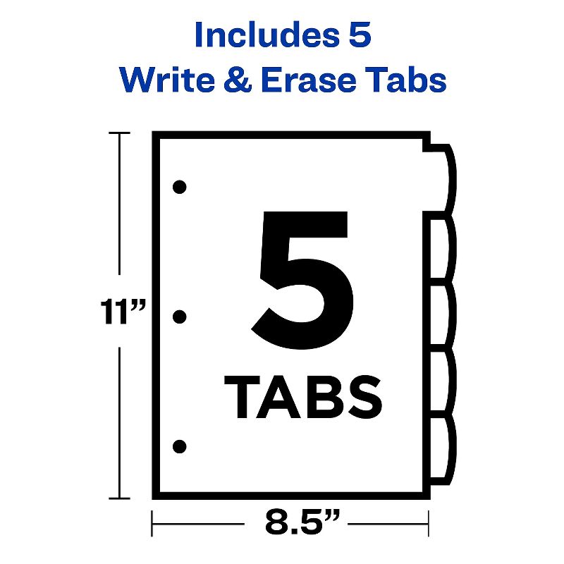 Avery Big Tab Write & Erase Plastic Dividers 5-Tab Assorted Colors (16129) 2609669, 4 of 9