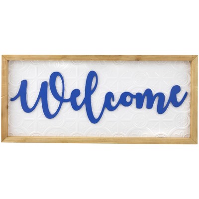 Northlight Welcome Framed Wall Sign - 20" - White and Blue