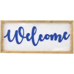 Northlight Welcome Framed Wall Sign - 20" - White and Blue - 1 of 4