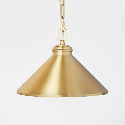 12" Small Metal Adjustable Pendant Ceiling Light Brass Finish - Hearth & Hand™ with Magnolia: Iron Shade, UL Listed, Farmhouse Style