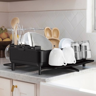 Matte Black Stainless Steel Frame Dishrack with Wine Glass Holder