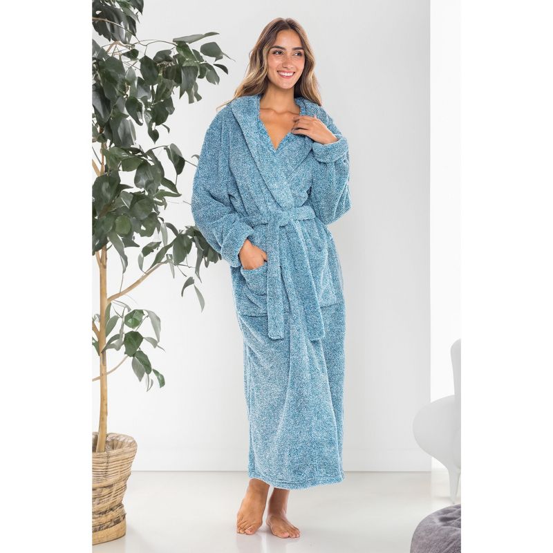 ADR Women's Fuzzy Plush Fleece Bathrobe with Hood, Soft Warm Hooded Lounge Robe, 3 of 8