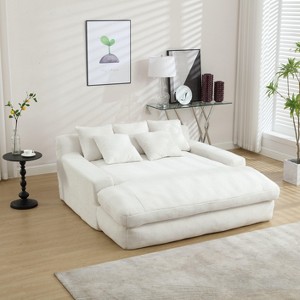 MAYEERTY Chenille 2-Seater Lazy Sofa with 5 Back Pillows (White for Living Room) - 1 of 4