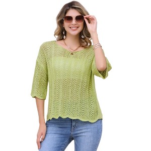INSPIRE CHIC Women's Short Sleeve Hollow Out Summer Crochet Tops - 1 of 4