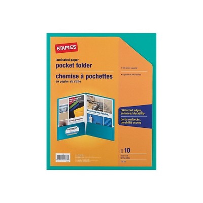 Staples 2-Pocket Laminated Folders Teal 10/Pack 814428