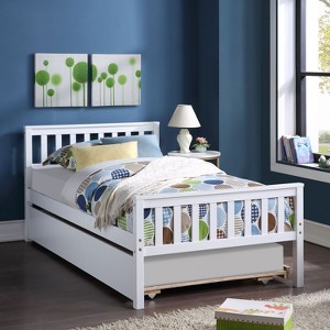 KTMBDW Twin Bed, Wood Bed Frame with Headboard For Kids with Trundle, Slatted - 1 of 4