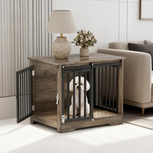 Dog Crate Furniture, 32" Wooden Dog Kennel with Double Barn Doors, Heavy Duty Indoor Pet Cage End Table for Small Medium Dogs - 1 of 4