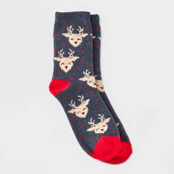 Women's Reindeer Cozy Holiday Crew Socks - Wondershop™ Charcoal Gray/Red 4-10