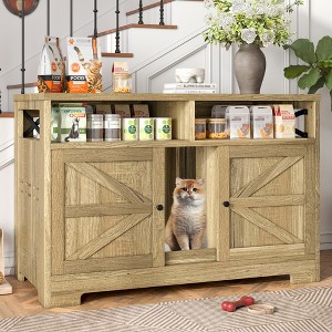 ORRD Cat Litter Box Furniture Enclosure Hidden Indoor, Farmhouse Side Table with Storage Drawer, White - 1 of 4