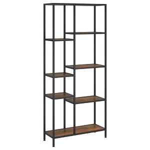 vidaXL Book Shelf Dark brown and black Engineered wood and steel - Dark brown 70.9" - 1 of 4