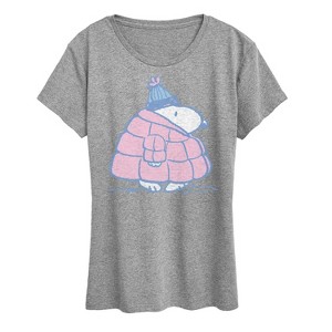 Women's - Peanuts - Snoopy Pastel Puffer Winter Coat Short Sleeve Graphic T-Shirt - 1 of 4
