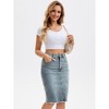 INSPIRE CHIC Women's Raw Hem High Waisted Pockets Stretch Knee Length Jean Denim Skirt - 3 of 4
